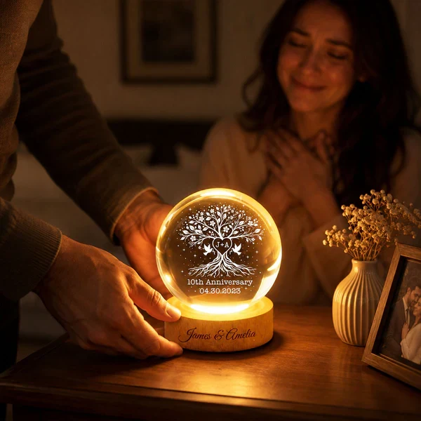 Personalized Globe Lamp, Tree of Life Anniversary Design, Unique Gift for Couple with Warm Bedside Glow - Image 4