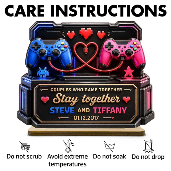 Personalized 2-Layer Wooden Plaque for Gamer Couple, Controller & Pixel Hearts Creative Gift - Image 5