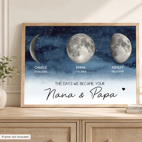 Personalized Moon Phase Poster, Custom Grandparents Wall Art, Unique Gift for Nana & Papa - Image 2