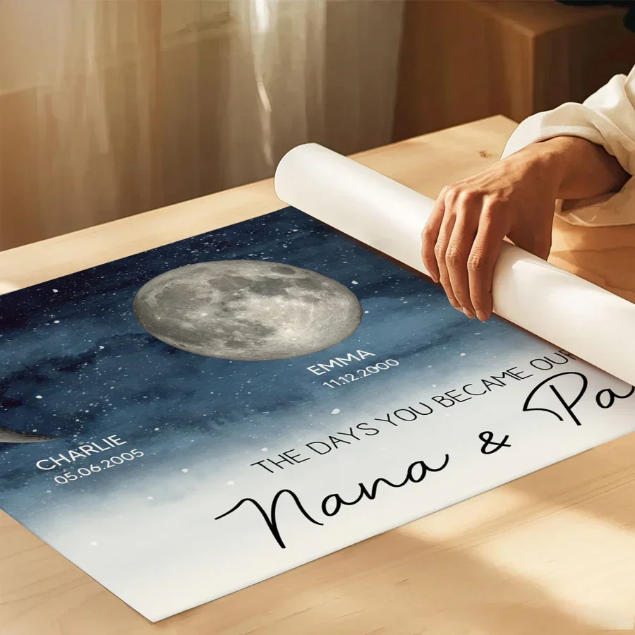 Personalized Moon Phase Poster, Custom Grandparents Wall Art, Unique Gift for Nana & Papa - Image 3