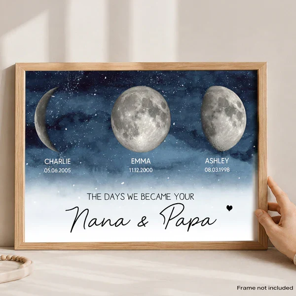 Personalized Moon Phase Poster, Custom Grandparents Wall Art, Unique Gift for Nana & Papa - Image 6