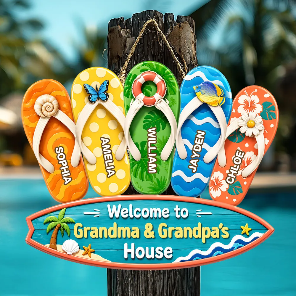 Wooden Sign with Sunny Flip Flops, Welcome to Grandma & Grandpa's House, Unique Creative Family Gift - Image 2