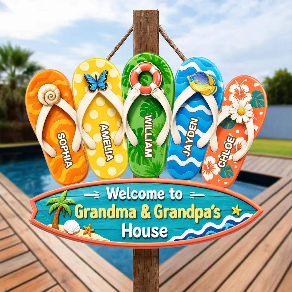 Wooden Sign with Sunny Flip Flops, Welcome to Grandma & Grandpa's House, Unique Creative Family Gift - Image 3