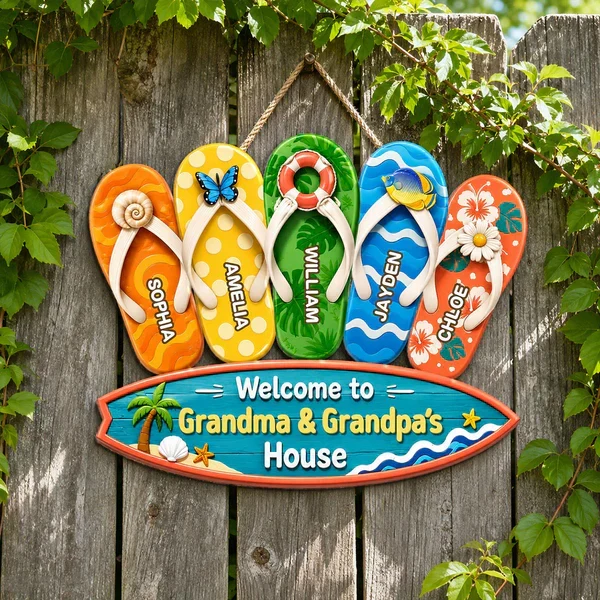Wooden Sign with Sunny Flip Flops, Welcome to Grandma & Grandpa's House, Unique Creative Family Gift - Image 6