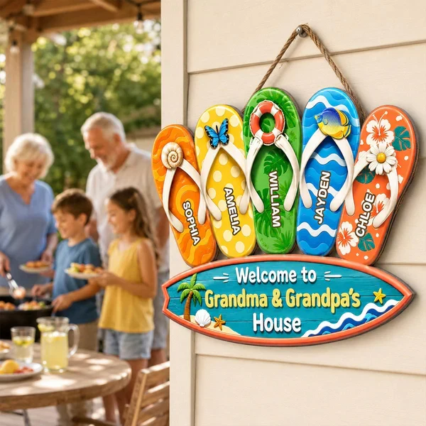 Wooden Sign with Sunny Flip Flops, Welcome to Grandma & Grandpa's House, Unique Creative Family Gift - Image 7