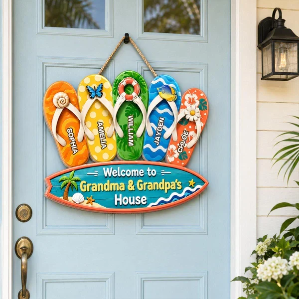 Wooden Sign with Sunny Flip Flops, Welcome to Grandma & Grandpa's House, Unique Creative Family Gift - Image 8