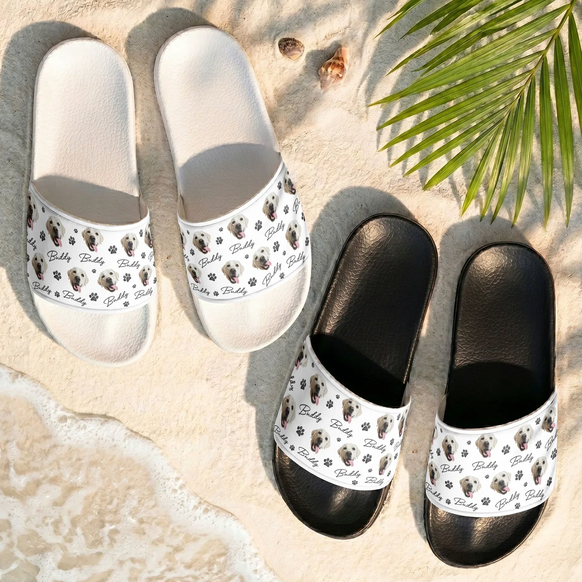 Custom Men's Leather Slide Sandals With Dog Portrait & Paw Print Pattern, Creative Gift For Pet Lovers - Image 8