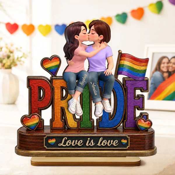 Personalized 2-Layer Wooden Plaque, Same-Sex Couple Kissing, Love Is Love, Unique Gift for Her - Image 2