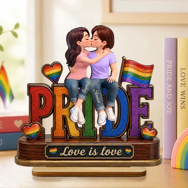 Personalized 2-Layer Wooden Plaque, Same-Sex Couple Kissing, Love Is Love, Unique Gift for Her - Image 6