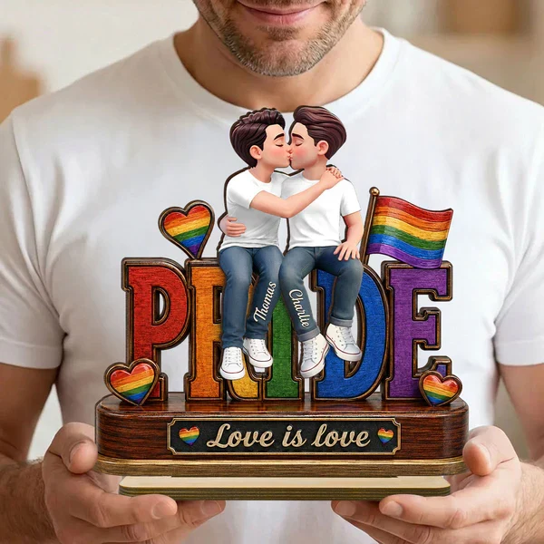 Personalized 2-Layer Wooden Plaque, Same-Sex Couple Kissing, Love Is Love, Unique Gift for Her - Image 7