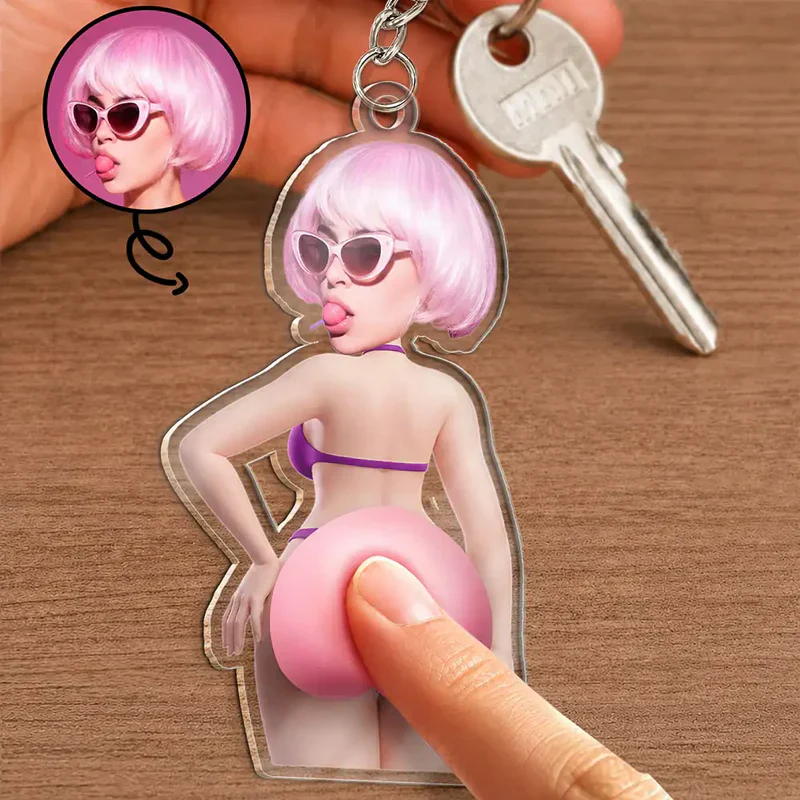 Custom Face Keychain with Pink Sunglasses Look, Playful Unique Gift for Her & Best Friend - Image 2