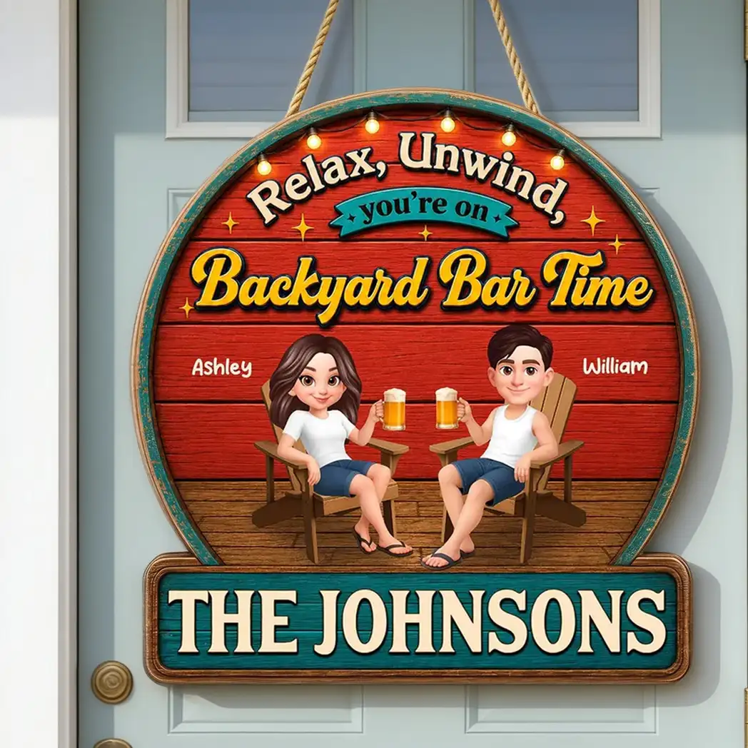 Personalized Wooden Sign with Relax & Unwind Backyard Bar Design, Creative Gift for Couple