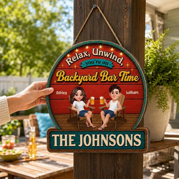 Personalized Wooden Sign with Relax & Unwind Backyard Bar Design, Creative Gift for Couple - Image 5