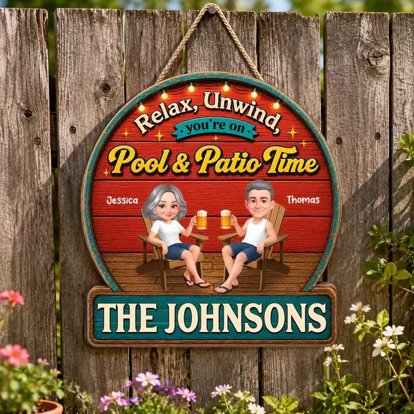 Personalized Wooden Sign with Relax & Unwind Backyard Bar Design, Creative Gift for Couple - Image 6