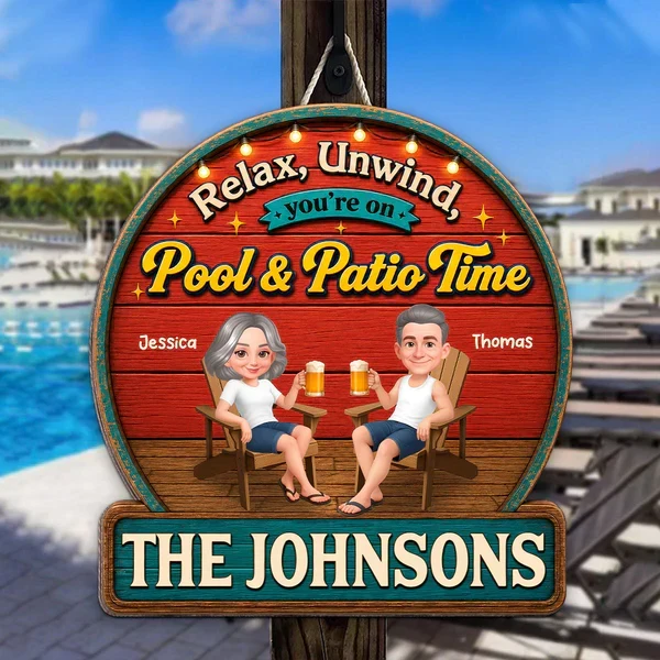 Personalized Wooden Sign with Relax & Unwind Backyard Bar Design, Creative Gift for Couple - Image 7