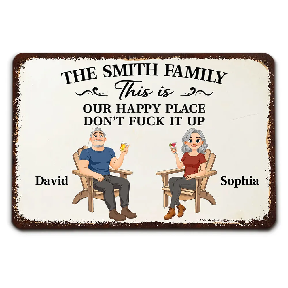 Personalized Rectangular Iron Sign, Seated Couple Happy Place Decor, Unique Gift for Family - Image 2