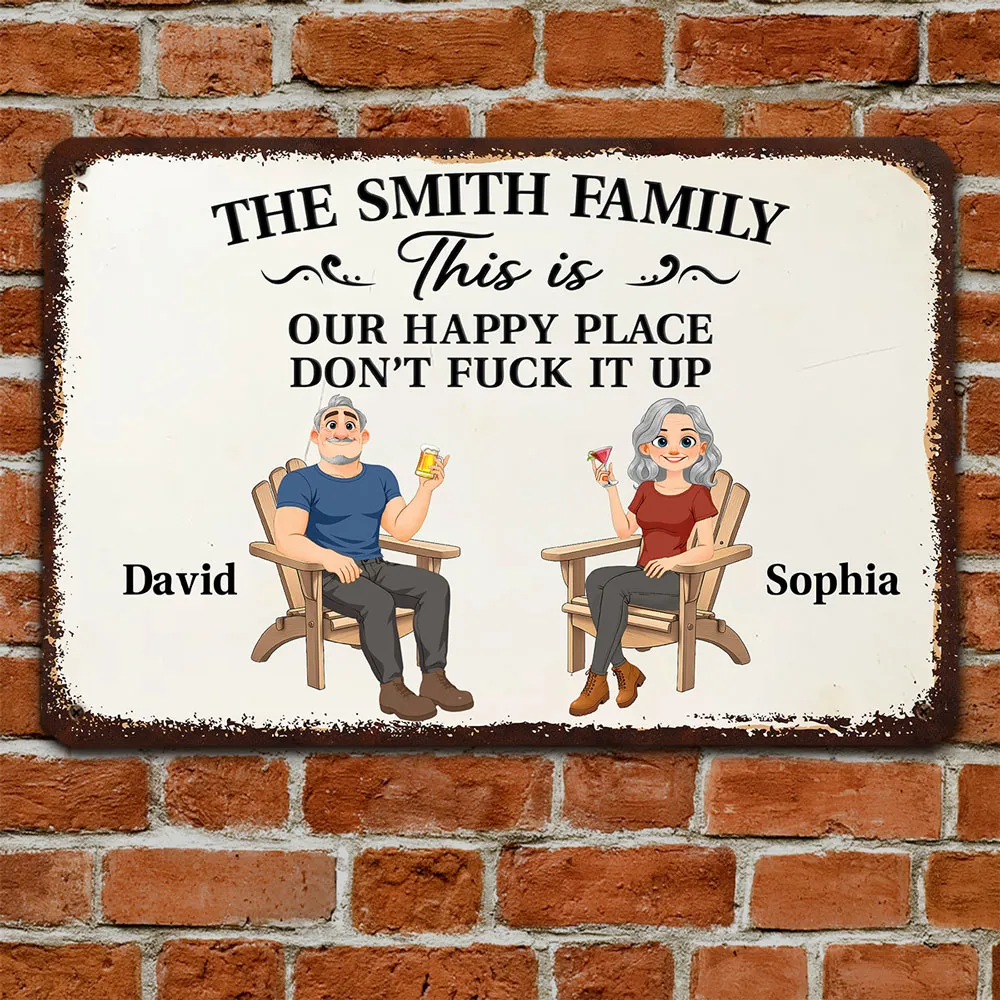 Personalized Rectangular Iron Sign, Seated Couple Happy Place Decor, Unique Gift for Family - Image 3
