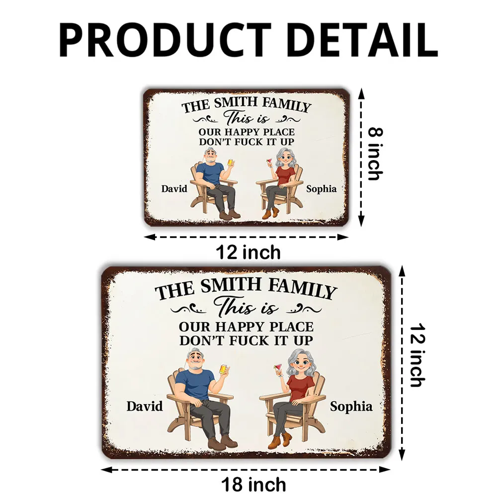 Personalized Rectangular Iron Sign, Seated Couple Happy Place Decor, Unique Gift for Family - Image 4