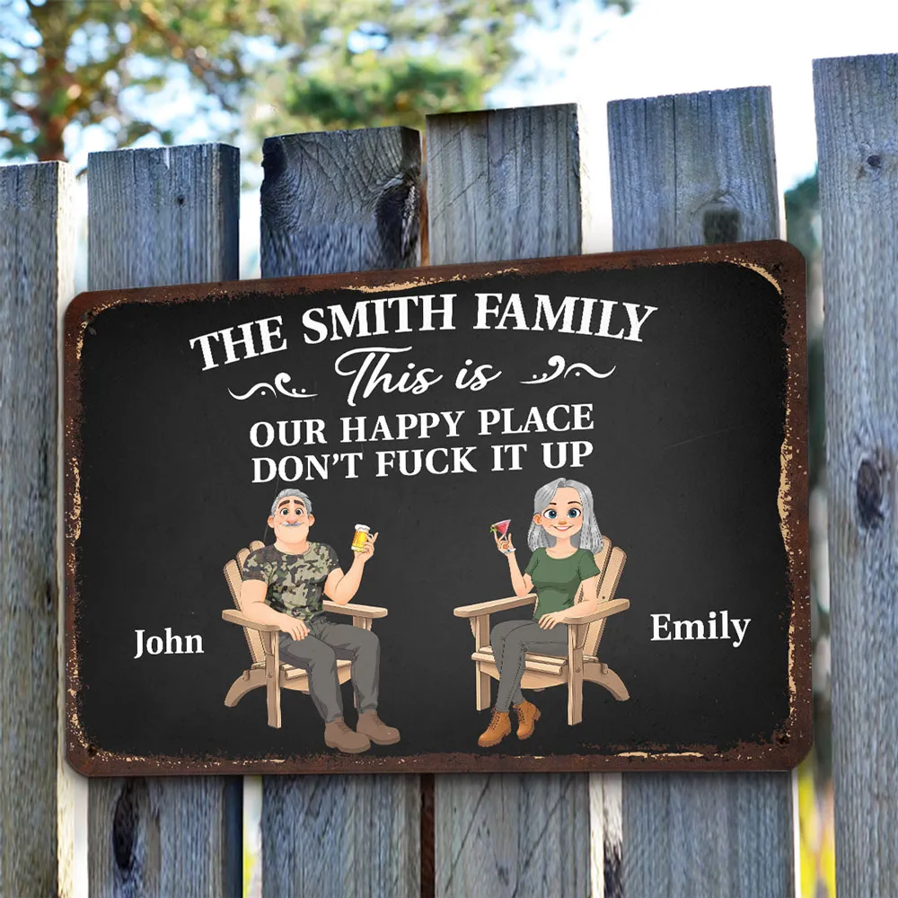 Personalized Rectangular Iron Sign, Seated Couple Happy Place Decor, Unique Gift for Family - Image 5