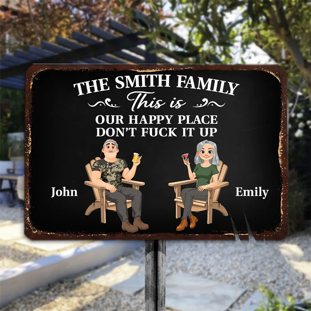 Personalized Rectangular Iron Sign, Seated Couple Happy Place Decor, Unique Gift for Family - Image 6