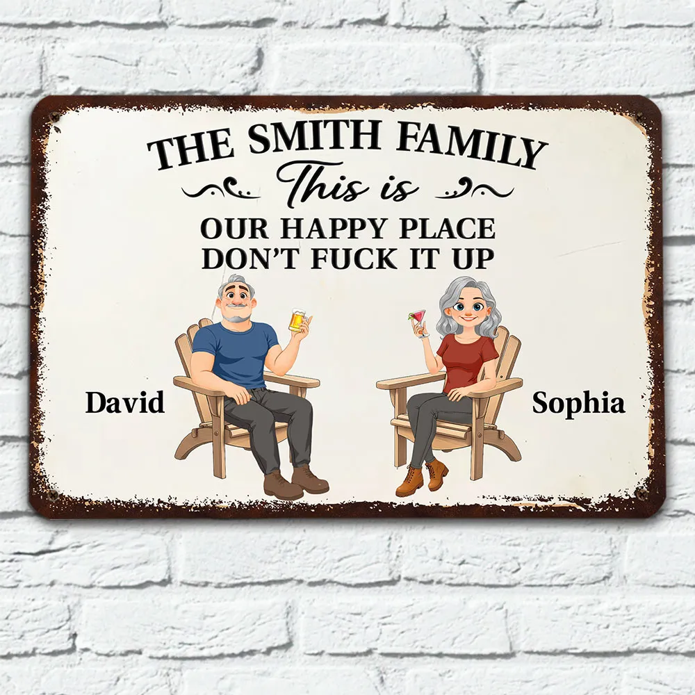 Personalized Rectangular Iron Sign, Seated Couple Happy Place Decor, Unique Gift for Family - Image 7