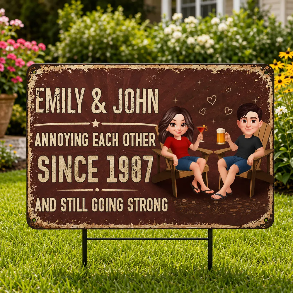 Personalized Rectangular Iron Sign, Unique Annoying Each Other Couple Gift with Garden Drinks - Image 2