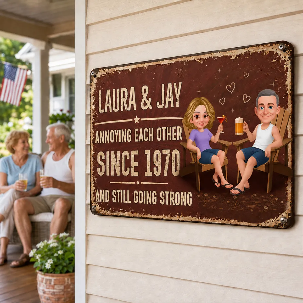 Personalized Rectangular Iron Sign, Unique Annoying Each Other Couple Gift with Garden Drinks - Image 3