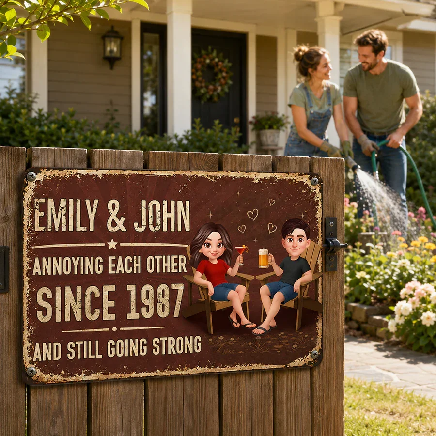 Personalized Rectangular Iron Sign, Unique Annoying Each Other Couple Gift with Garden Drinks - Image 4