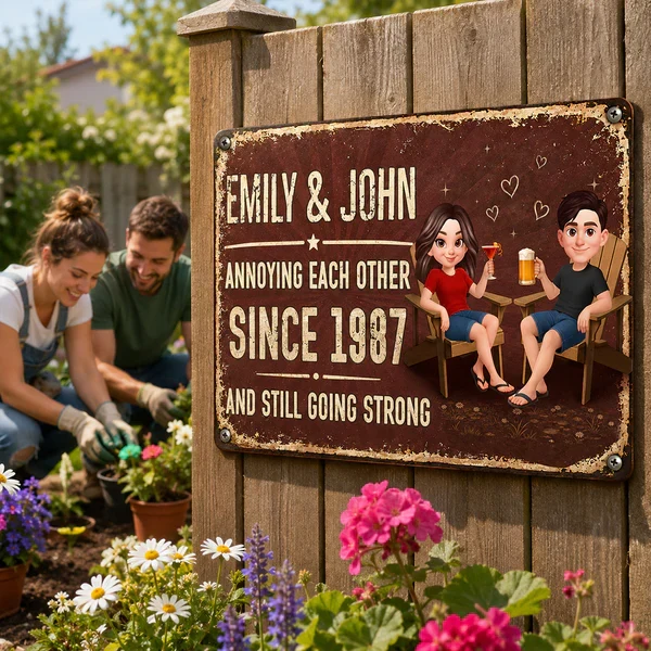 Personalized Rectangular Iron Sign, Unique Annoying Each Other Couple Gift with Garden Drinks - Image 5