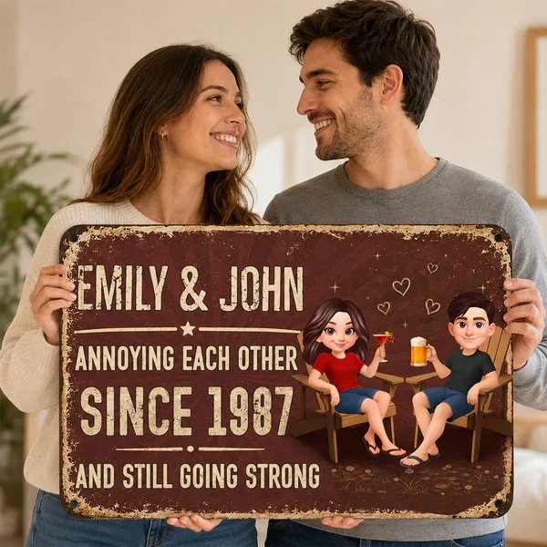 Personalized Rectangular Iron Sign, Unique Annoying Each Other Couple Gift with Garden Drinks - Image 7