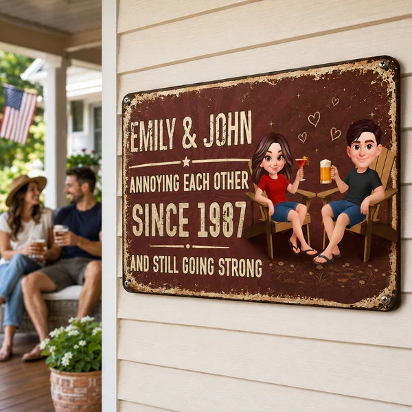 Personalized Rectangular Iron Sign, Unique Annoying Each Other Couple Gift with Garden Drinks - Image 8