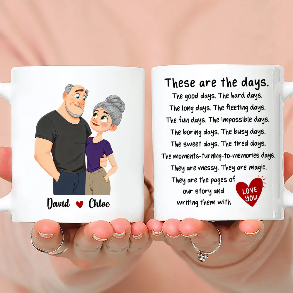 Personalized Ceramic Mug With Hugging Couple Art, These Are the Days, Unique Creative Gift for Partner - Image 3