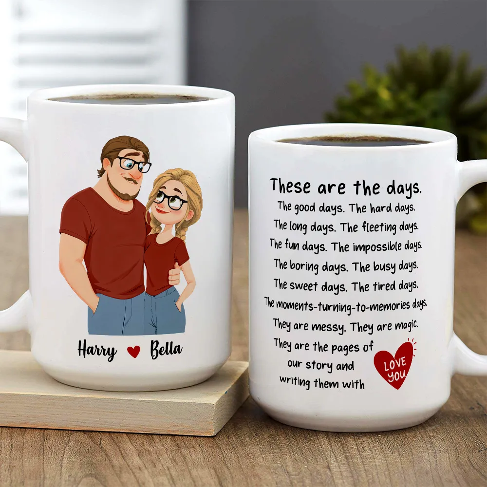 Personalized Ceramic Mug With Hugging Couple Art, These Are the Days, Unique Creative Gift for Partner - Image 4
