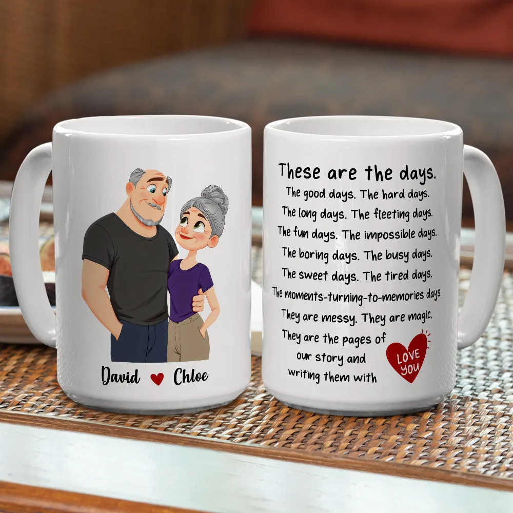 Personalized Ceramic Mug With Hugging Couple Art, These Are the Days, Unique Creative Gift for Partner - Image 5