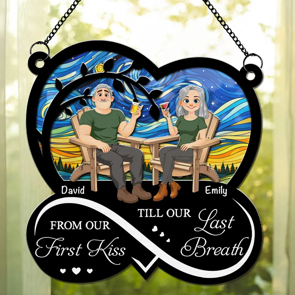 Personalized Wood & Acrylic Layered Ornament, Seated Couple Sunset Scene, Unique Gift for Couple - Image 2