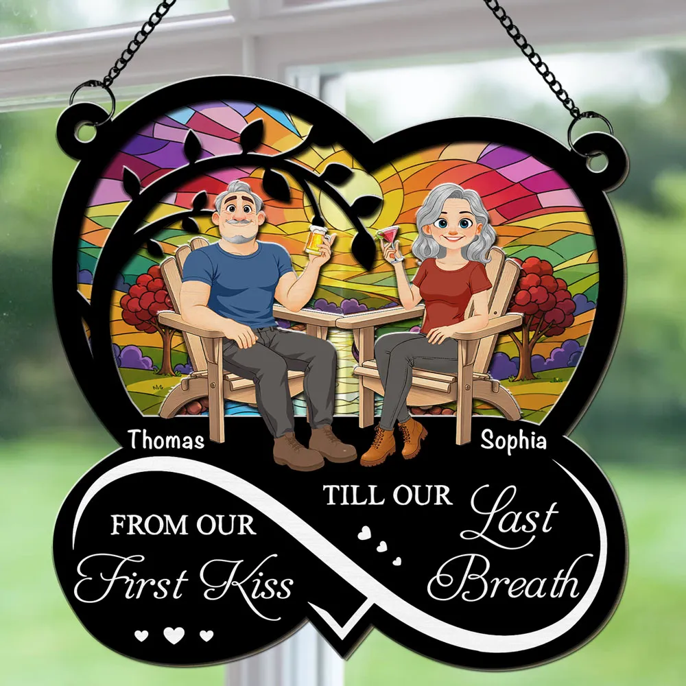 Personalized Wood & Acrylic Layered Ornament, Seated Couple Sunset Scene, Unique Gift for Couple - Image 5