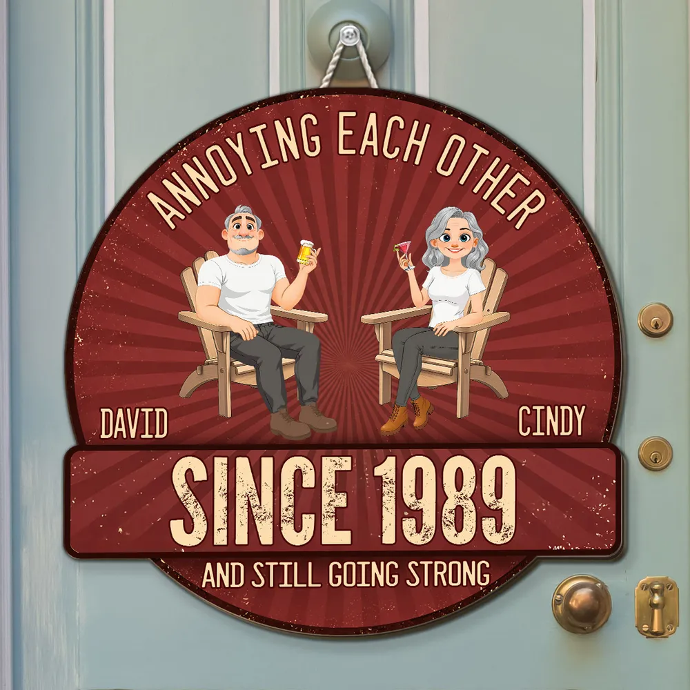 Personalized Wooden Sign for Couple, Sitting Partners with Drinks, Vintage Red Unique Gift - Image 2