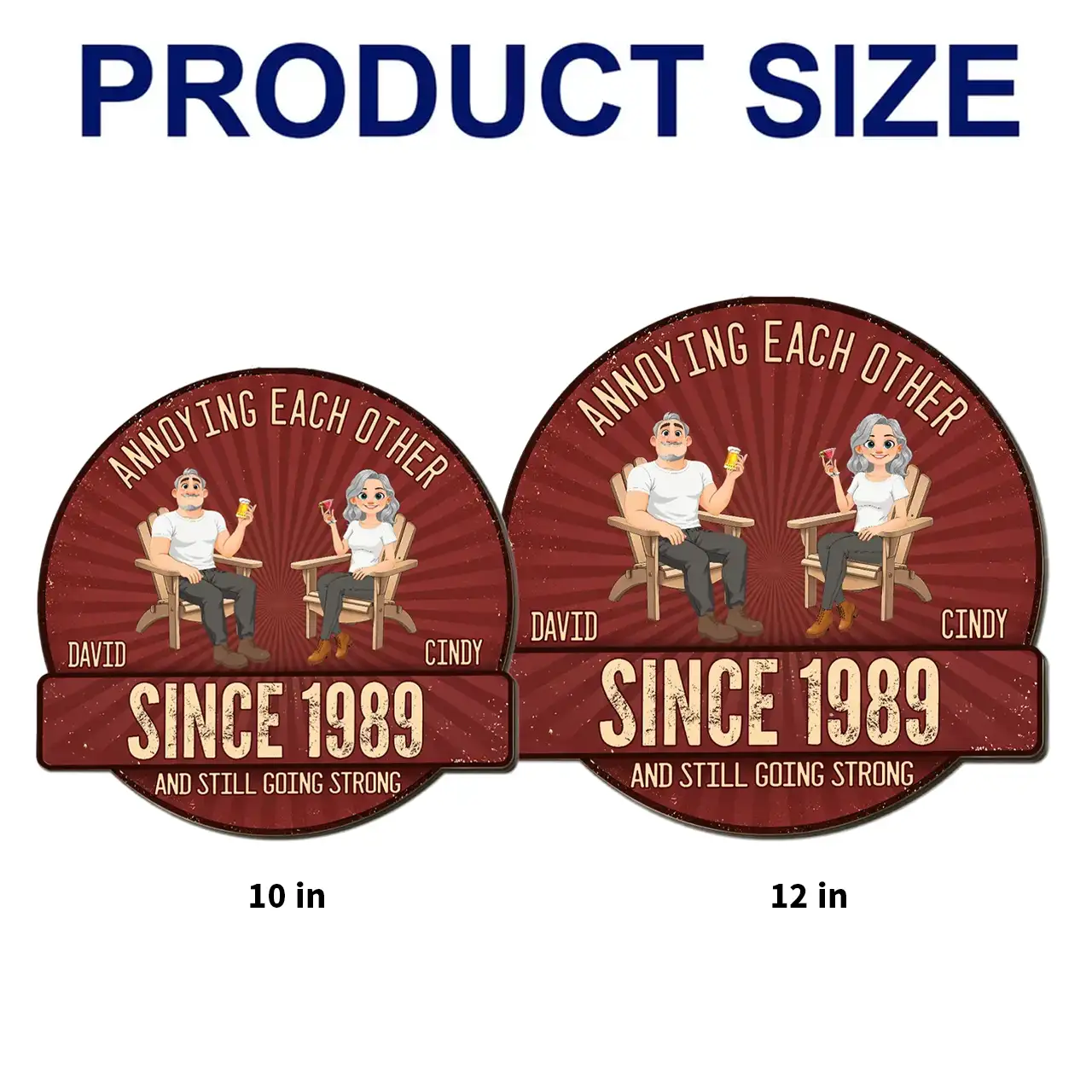 Personalized Wooden Sign for Couple, Sitting Partners with Drinks, Vintage Red Unique Gift - Image 4