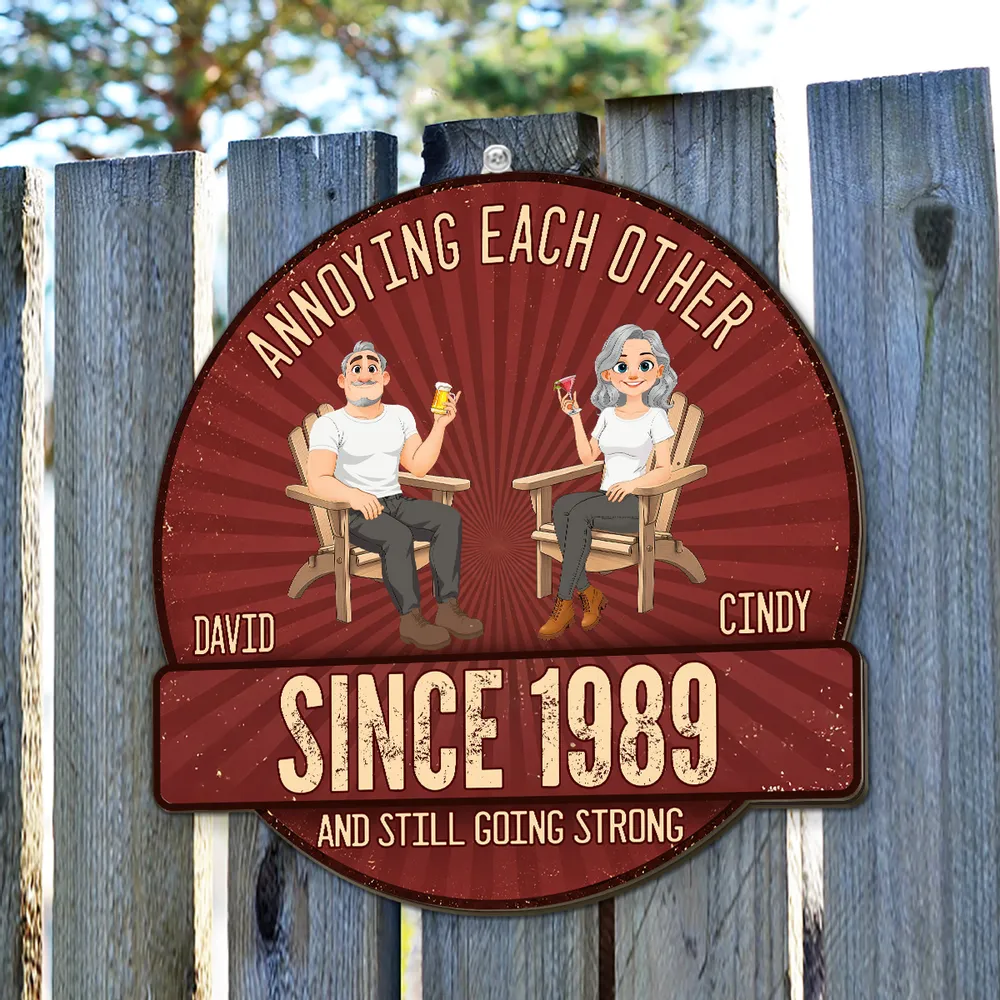 Personalized Wooden Sign for Couple, Sitting Partners with Drinks, Vintage Red Unique Gift - Image 6