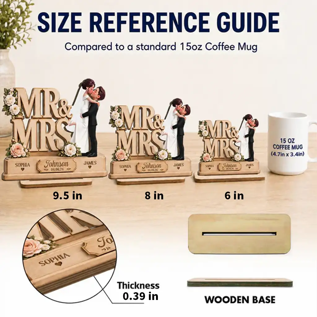 Personalized Wooden Plaque With Mr & Mrs Wedding Design, Kissing Couple, Unique Creative Gift - Image 4