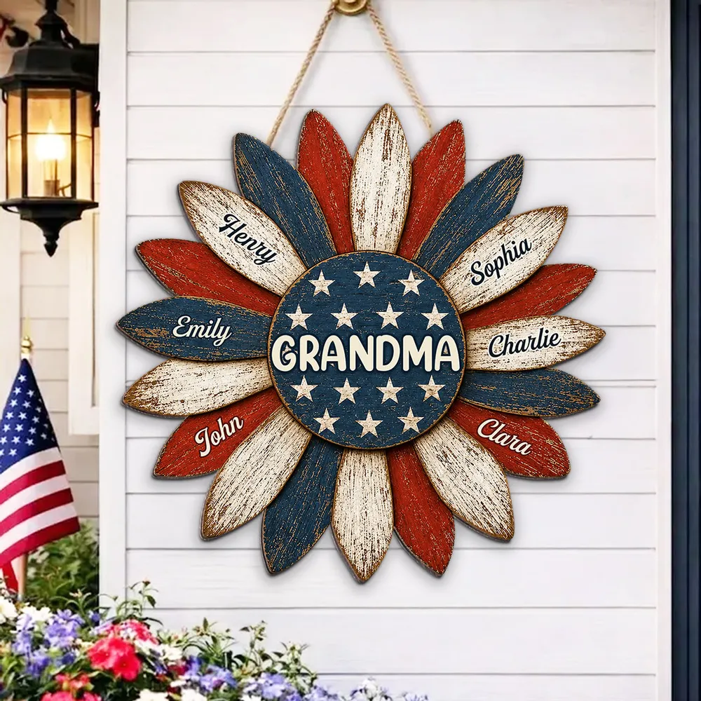 Personalized Grandma Wooden Sign, Patriotic Sunflower Porch Decor, Unique Creative Gift for Grandma - Image 2
