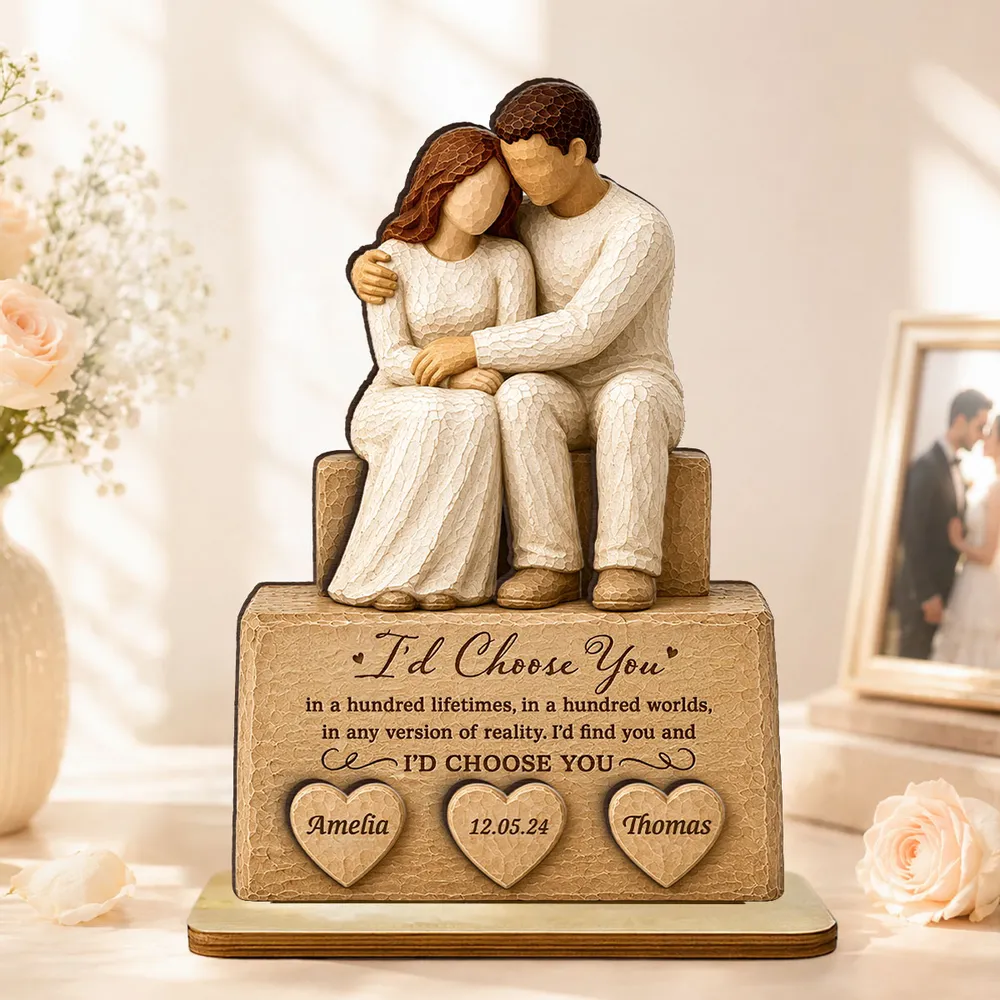 Personalized 2-Layer Wooden Plaque with Embracing Couple, I'd Choose You Quote, Unique Anniversary Gift - Image 2