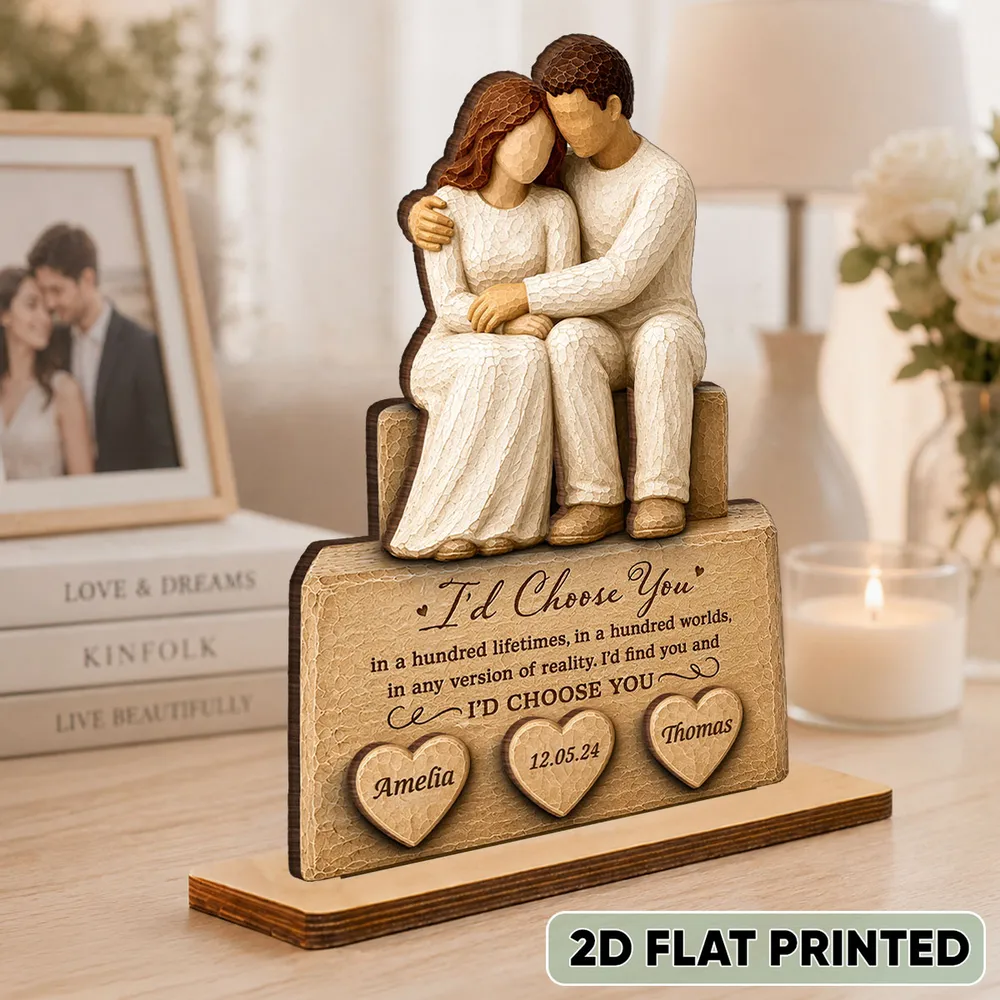 Personalized 2-Layer Wooden Plaque with Embracing Couple, I'd Choose You Quote, Unique Anniversary Gift - Image 3