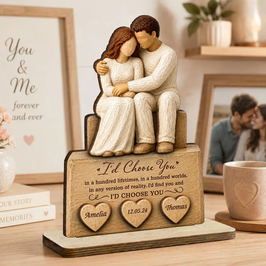 Personalized 2-Layer Wooden Plaque with Embracing Couple, I'd Choose You Quote, Unique Anniversary Gift - Image 5