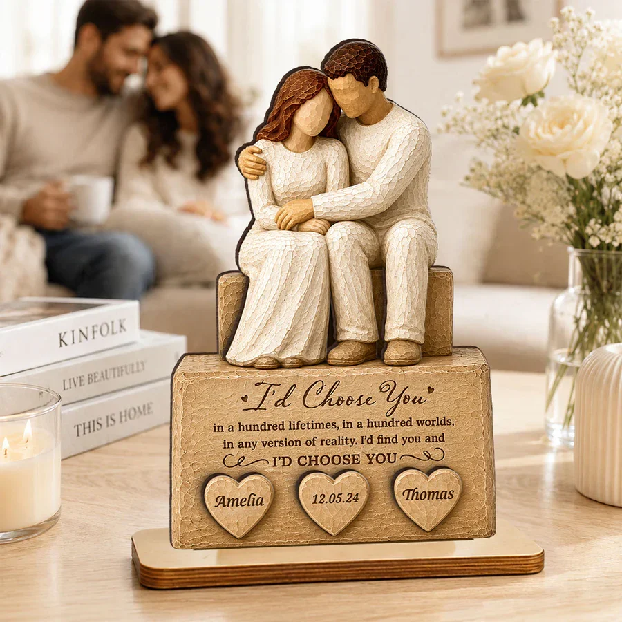Personalized 2-Layer Wooden Plaque with Embracing Couple, I'd Choose You Quote, Unique Anniversary Gift - Image 6