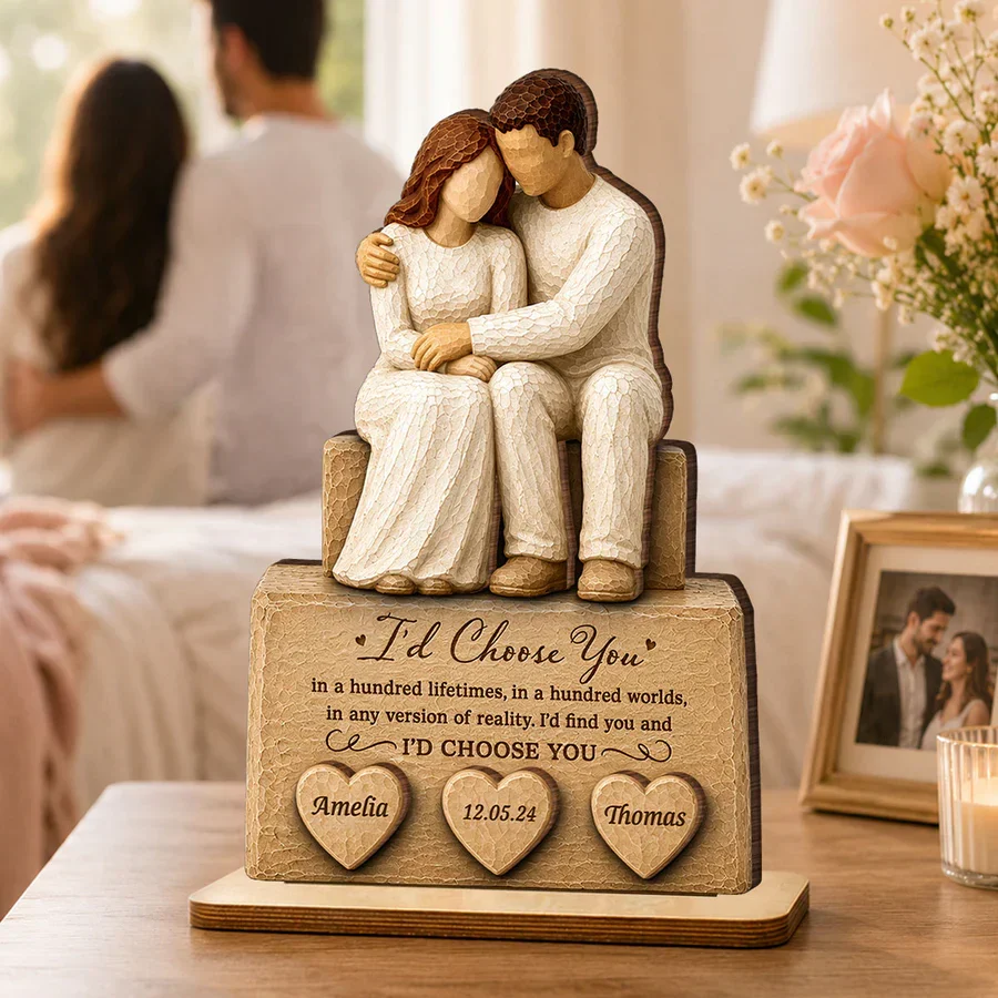 Personalized 2-Layer Wooden Plaque with Embracing Couple, I'd Choose You Quote, Unique Anniversary Gift - Image 7