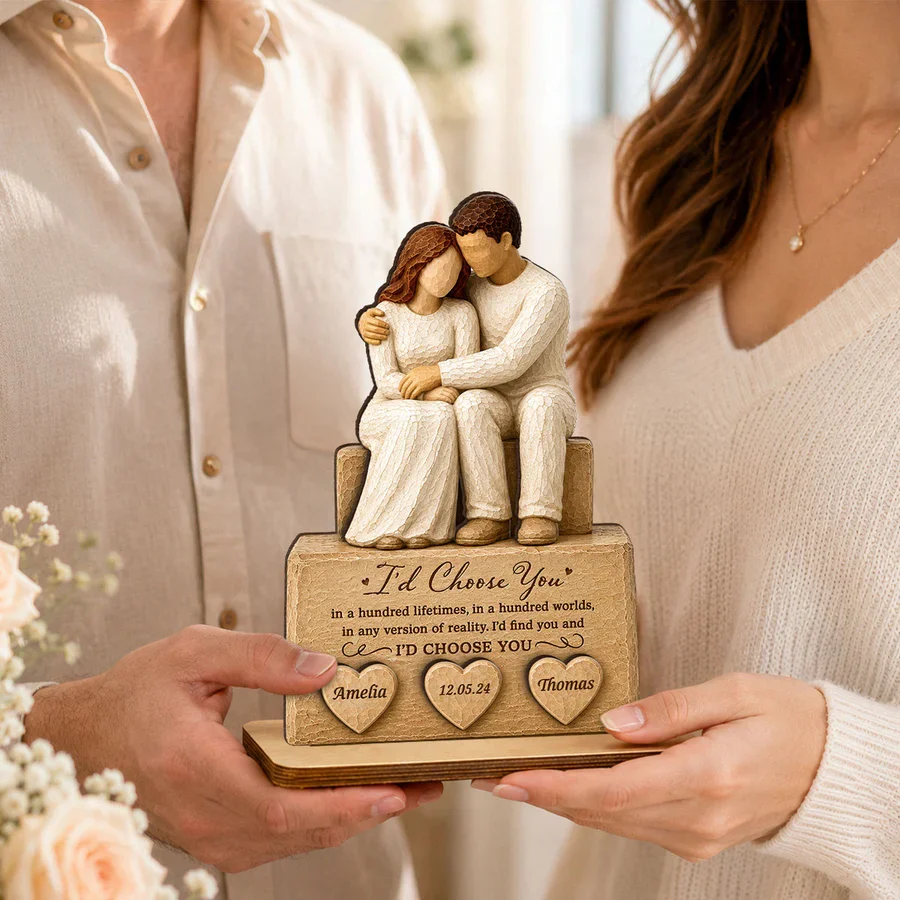 Personalized 2-Layer Wooden Plaque with Embracing Couple, I'd Choose You Quote, Unique Anniversary Gift - Image 8