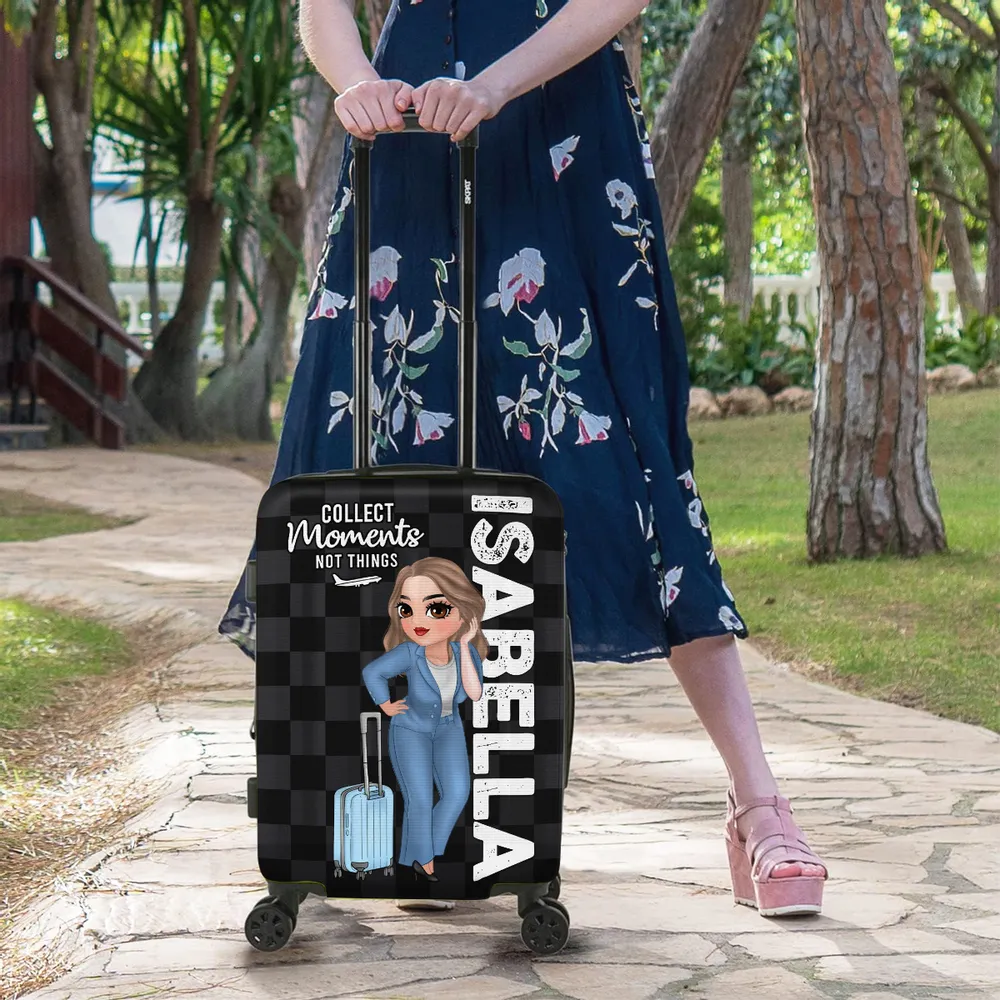 Personalized Luggage Cover with Standing Travel Girl, Purple Design, Unique Gift for Women Travelers - Image 4