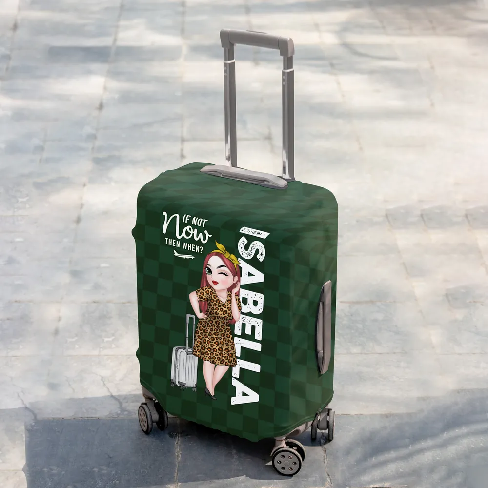 Personalized Luggage Cover with Standing Travel Girl, Purple Design, Unique Gift for Women Travelers - Image 5