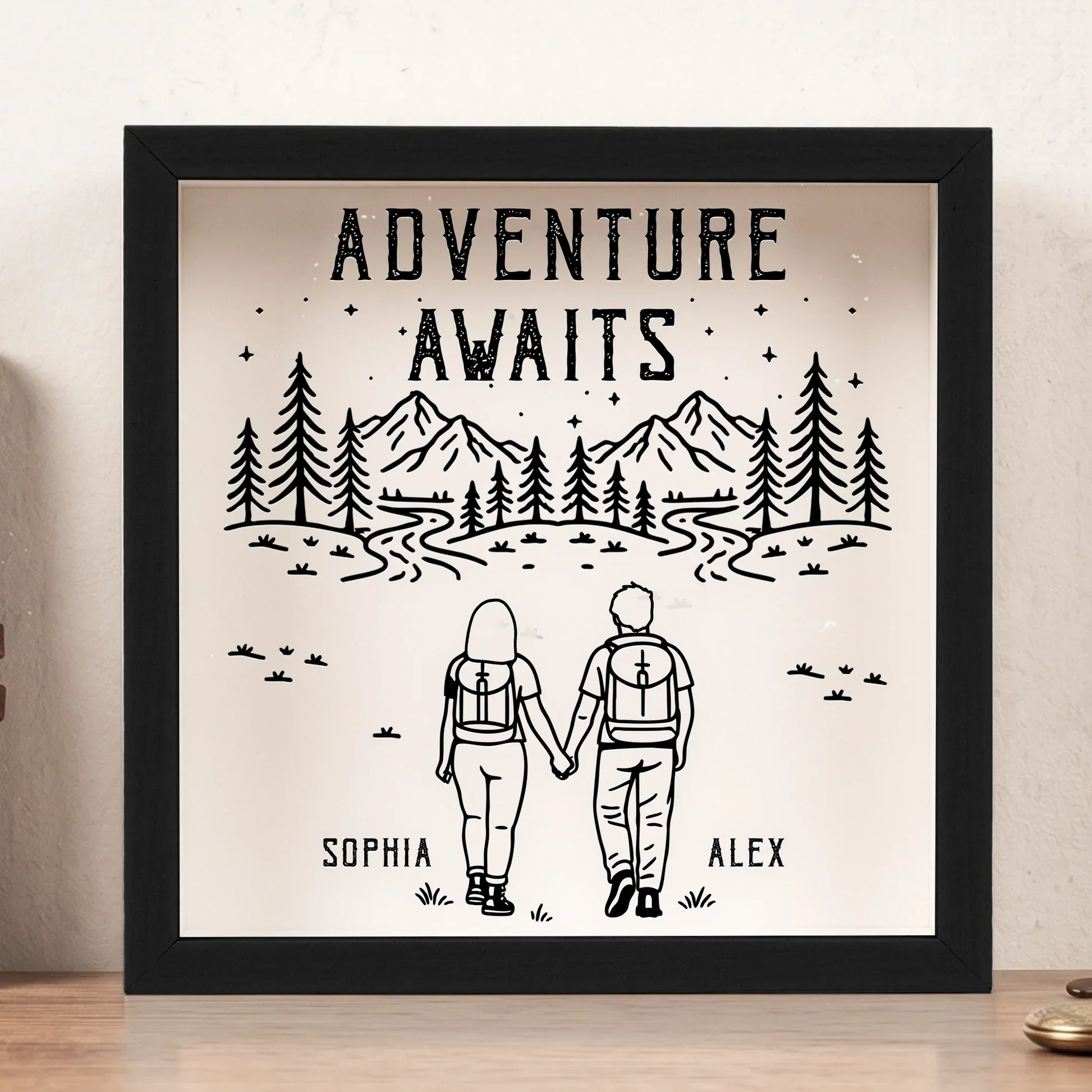 Personalized Wooden Ticket Keepsake Box, Couple Holding Hands on Mountain Trail, Unique Travel Gift - Image 7